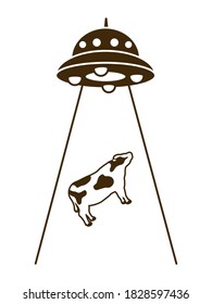 A UFO that kidnaps cows. Vector illustration