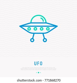 UFO thin line icon. Modern vector illustration of spaceship.