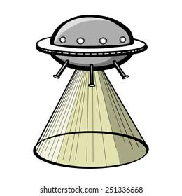 UFO with tractor beam. A children's sketch. Color image.