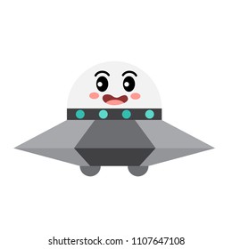 UFO transportation cartoon character side view isolated on white background vector illustration.