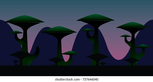 ufo tree game background illustration design