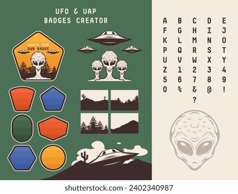 UFO UAP badge creator. Aliens emblem, badge and logo patch. Design your own badges.