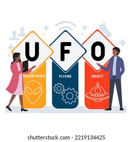 UFO - Unidentified Flying Object acronym. business concept background.  vector illustration concept with keywords and icons. lettering illustration with icons for web banner, flyer, landing