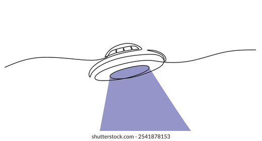 UFO unidentified flying object in continuous one line drawing. Simple space object concept with minimalist design.