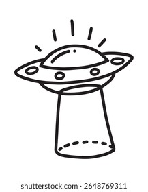 Ilustração de crianças de desenho de mão de objeto voador não identificado UFO