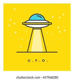 UFO Unidentified Flying Object (Line Art Vector Illustration in Flat Style Design)