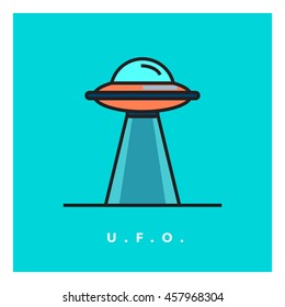 UFO Unidentified Flying Object (Line Art Vector Illustration in Flat Style Design)