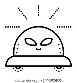 UFO, unknown flying object, alien aircraft, black line vector icon