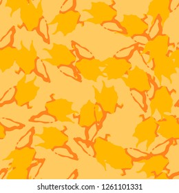 UFO urban camouflage of various shades of orange and yellow colors. It is a colorful seamless pattern that can be used as a camo print for clothing and background and backdrop or computer wallpaper