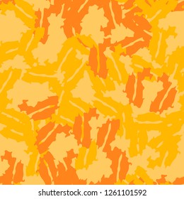 UFO urban camouflage of various shades of orange and yellow colors. It is a colorful seamless pattern that can be used as a camo print for clothing and background and backdrop or computer wallpaper