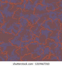 UFO urban camouflage of various shades of red, orange and purple colors. It is a colorful seamless pattern that can be used as a camo print for clothing and background and backdrop or wallpaper