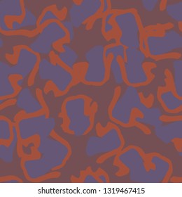 UFO urban camouflage of various shades of red, orange and purple colors. It is a colorful seamless pattern that can be used as a camo print for clothing and background and backdrop or wallpaper