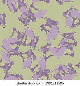 UFO urban camouflage of various shades of green and violet colors. It is a colorful seamless pattern that can be used as a camo print for clothing and background and backdrop or computer wallpaper