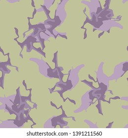 UFO urban camouflage of various shades of green and violet colors. It is a colorful seamless pattern that can be used as a camo print for clothing and background and backdrop or computer wallpaper