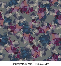 UFO urban camouflage of various shades of grey, blue, violet and wine colors. It is a colorful seamless pattern that can be used as a camo print for clothing and background and backdrop or wallpaper