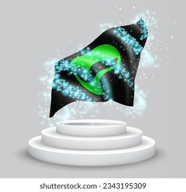 UFO, vector 3d flag on the podium surrounded by a whirlwind of magical radiance