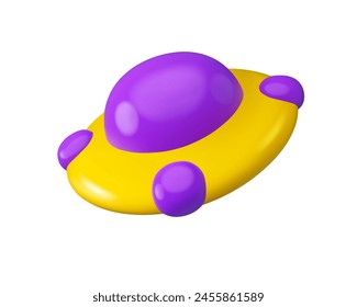 UFO vector 3d icon. Unidentified flying object simple cute illustration, isolated on white background. Children toy, cartoon alien spaceship