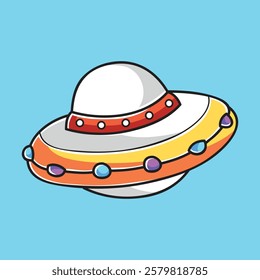 UFO Vector Cartoon Illustration. Space Icon Concept Isolated Premium Vector. Flat Cartoon Concept. Cute Doodle Cartoon Illustration Style. Suitable for Any Project