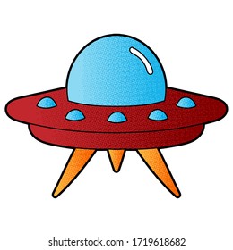 UFO vector design. digital hand drawn. halftone texture