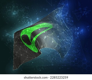 UFO,  vector flag, virtual abstract 3D object from triangular polygons on a blue background