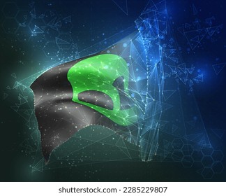 UFO,  vector flag, virtual abstract 3D object from triangular polygons on a blue background