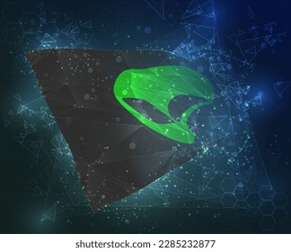 UFO,  vector flag, virtual abstract 3D object from triangular polygons on a blue background