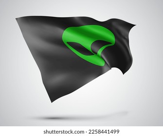 UFO, vector flag with waves and bends waving in the wind on a white background