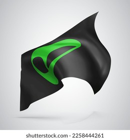 UFO, vector flag with waves and bends waving in the wind on a white background