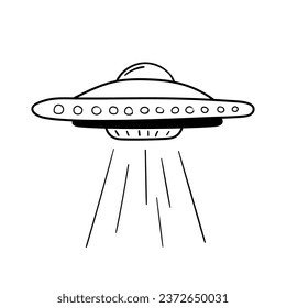 Ufo vector icon in doodle style. Symbol pigskin in simple design. Cartoon object hand drawn isolated on white background.
