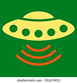 Ufo vector icon. Style is flat bicolor orange and yellow symbol, rounded angles, green background.