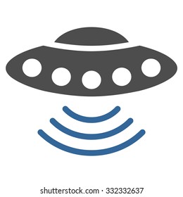 Ufo vector icon. Style is flat bicolor cobalt and gray symbol, rounded angles, white background.