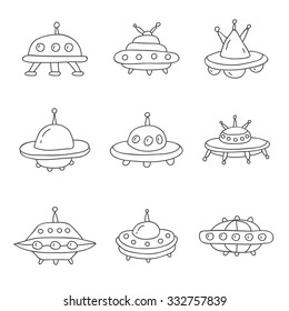 UFO. Vector icons, hand-drawn.