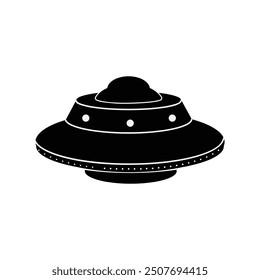 UFO vector illustration silhouette black isolated on white background, monochrome extraterrestrial spaceship for aliens.