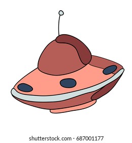 UFO, vector illustration in simple doodle style. Isolated on white background