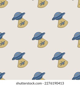 UFO vector seamless pattern. Repeat elements background for textile, design, fabric, cover etc.