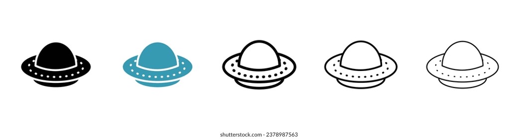 UFO vector thin line icon set. flying saucer vector symbol. alien space ship sign for web ui designs