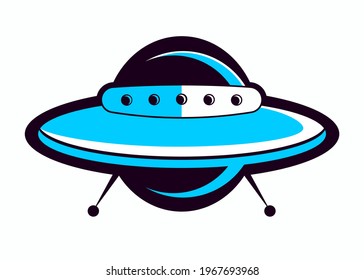 Ufo in vector. Vintage clipart flying saucer isolated on white background.