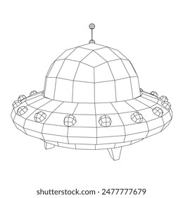 UFO vehicle unidentified flying saucer alien ship. Wireframe low poly mesh vector illustration