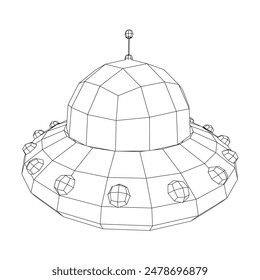 UFO vehicle unidentified flying saucer alien ship. Wireframe low poly mesh vector illustration