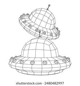 UFO vehicle unidentified flying saucer alien ship. Wireframe low poly mesh vector illustration