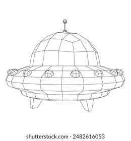 UFO vehicle unidentified flying saucer alien ship. Wireframe low poly mesh vector illustration