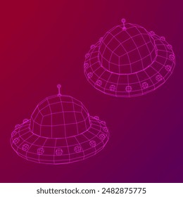 UFO vehicle unidentified flying saucer alien ship. Wireframe low poly mesh vector illustration