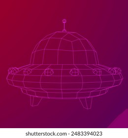 UFO vehicle unidentified flying saucer alien ship. Wireframe low poly mesh vector illustration