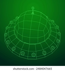 UFO vehicle unidentified flying saucer alien ship. Wireframe low poly mesh vector illustration