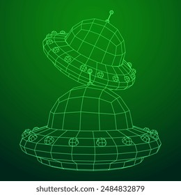 UFO vehicle unidentified flying saucer alien ship. Wireframe low poly mesh vector illustration