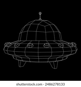 UFO vehicle unidentified flying saucer alien ship. Wireframe low poly mesh vector illustration