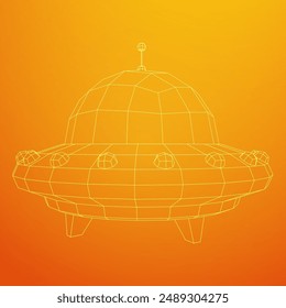 UFO vehicle unidentified flying saucer alien ship. Wireframe low poly mesh vector illustration