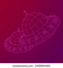 UFO vehicle unidentified flying saucer alien ship. Wireframe low poly mesh vector illustration