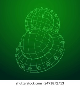 UFO vehicle unidentified flying saucer alien ship. Wireframe low poly mesh vector illustration