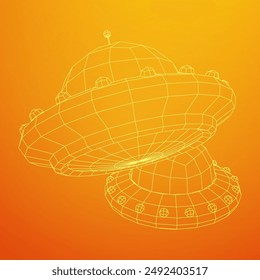 UFO vehicle unidentified flying saucer alien ship. Wireframe low poly mesh vector illustration